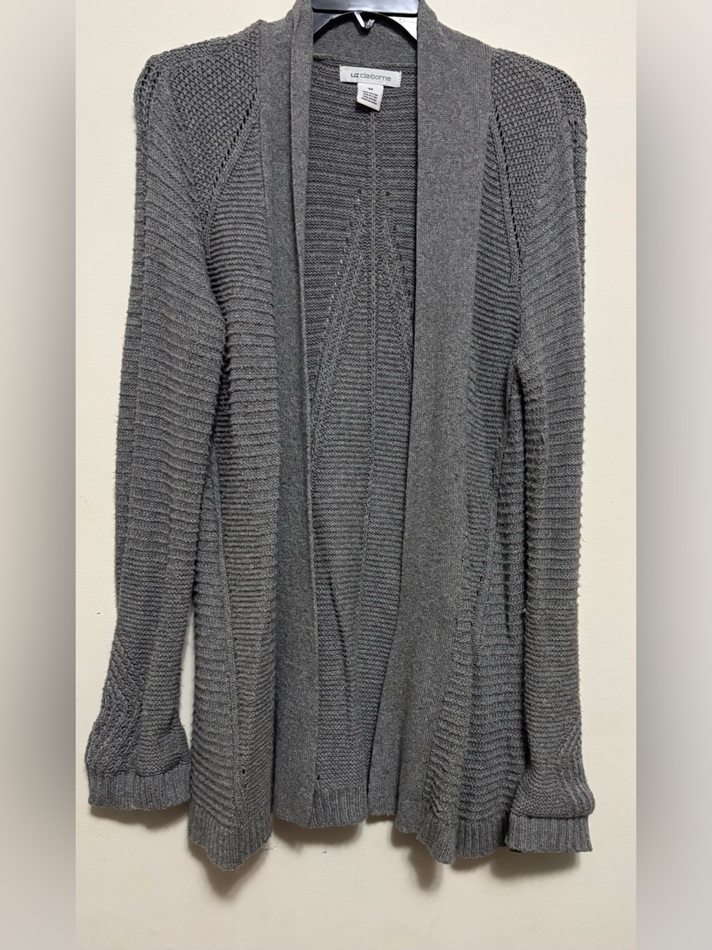 Liz Claiborne Gray Open-Front Knit Cardigan